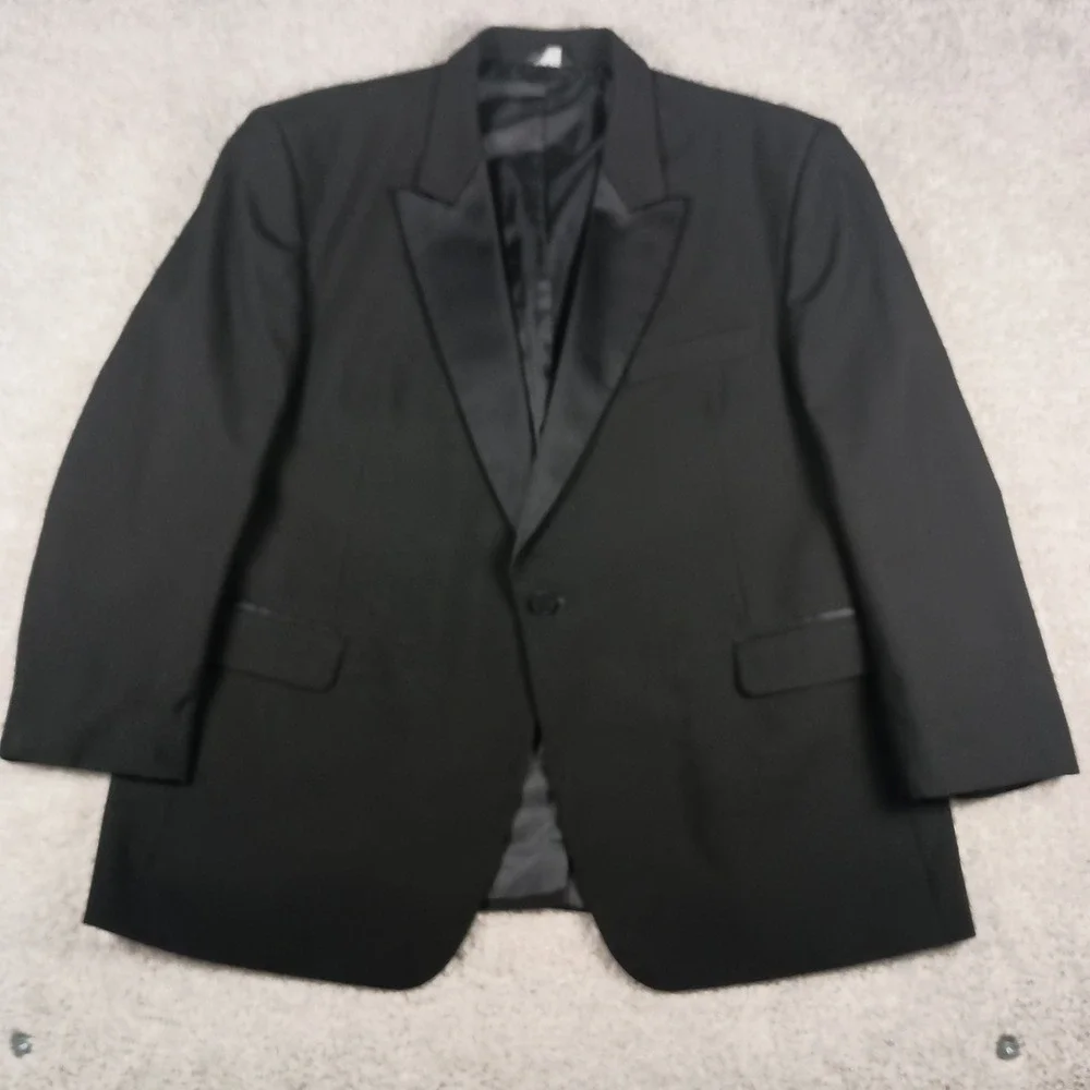 Jean-Yves 50S Mens Black 100% Worsted Wool Peak Lapel Tuxedo Jacket Blazer